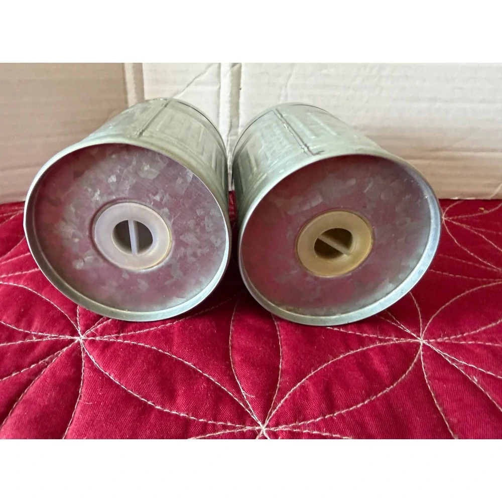 Rustic Galvanized Metal Salt & Pepper Shaker Set Farmhouse Trash Can Style 50's